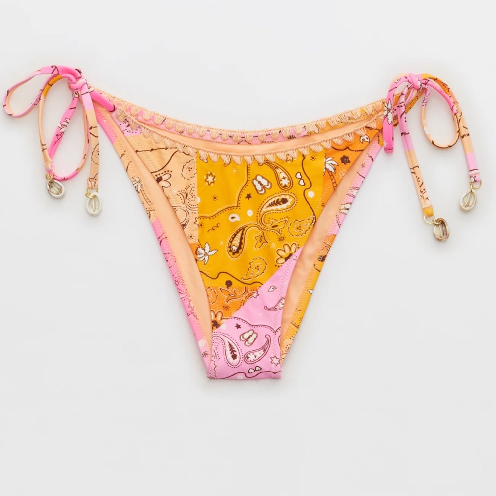 Aerie Crochet Trim Low Rise Tie Cheekiest Bikini Bottom